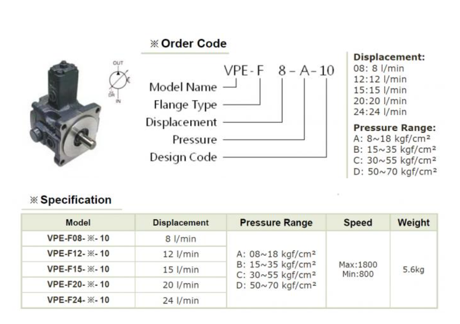 VPE-F45-D-10 YEOSHE Hydraulic Variable Vane Pump